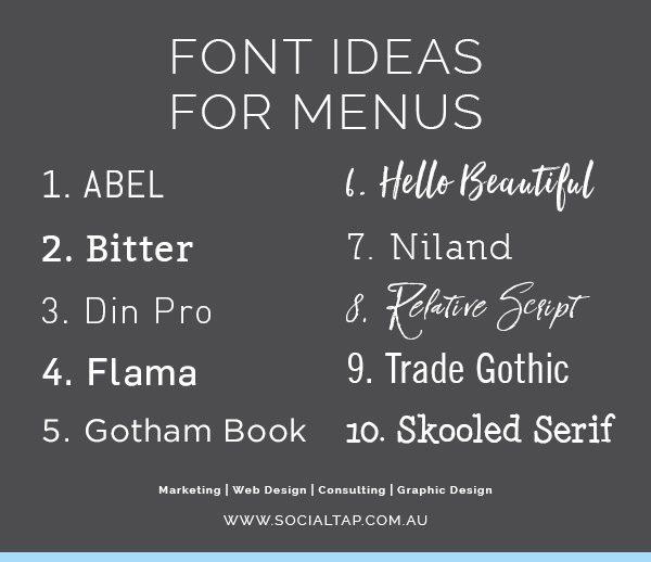 Food Market Hub menu font